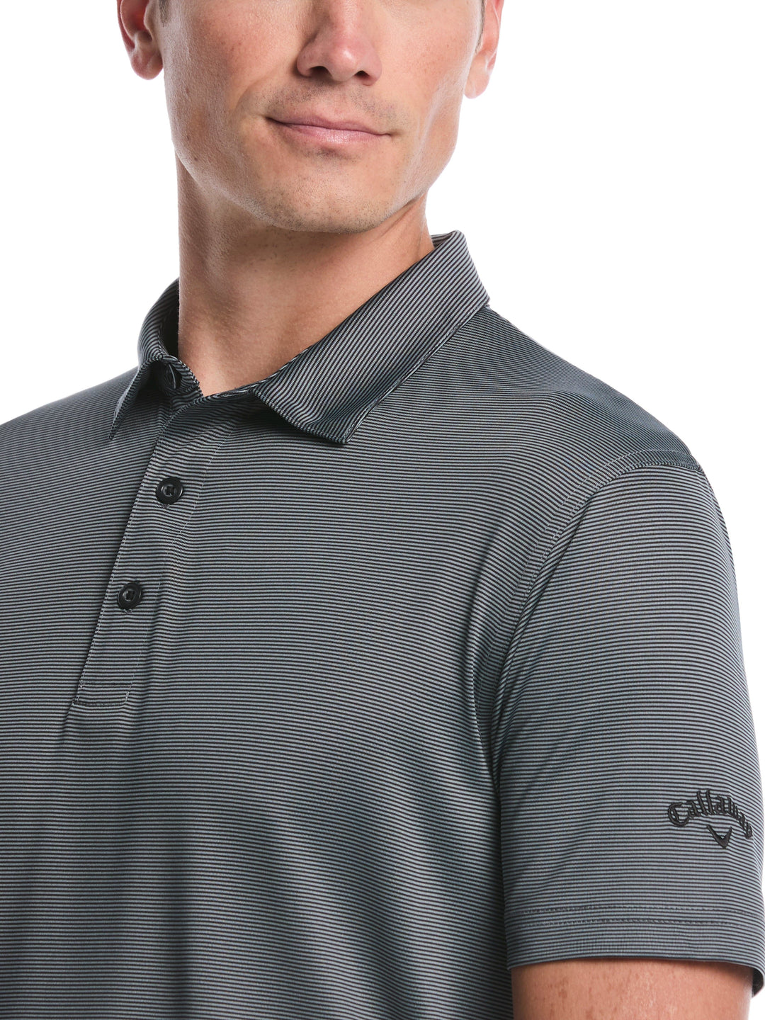 Fine Line Stripe Golf Polo Shirt (Caviar) 