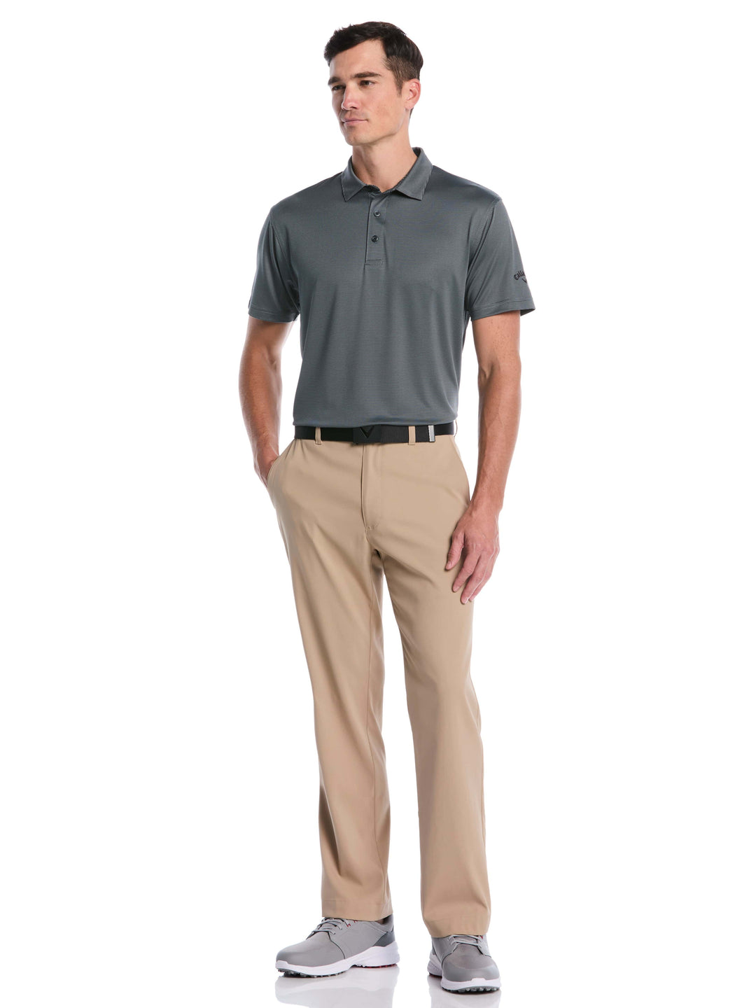 Fine Line Stripe Golf Polo Shirt (Caviar) 