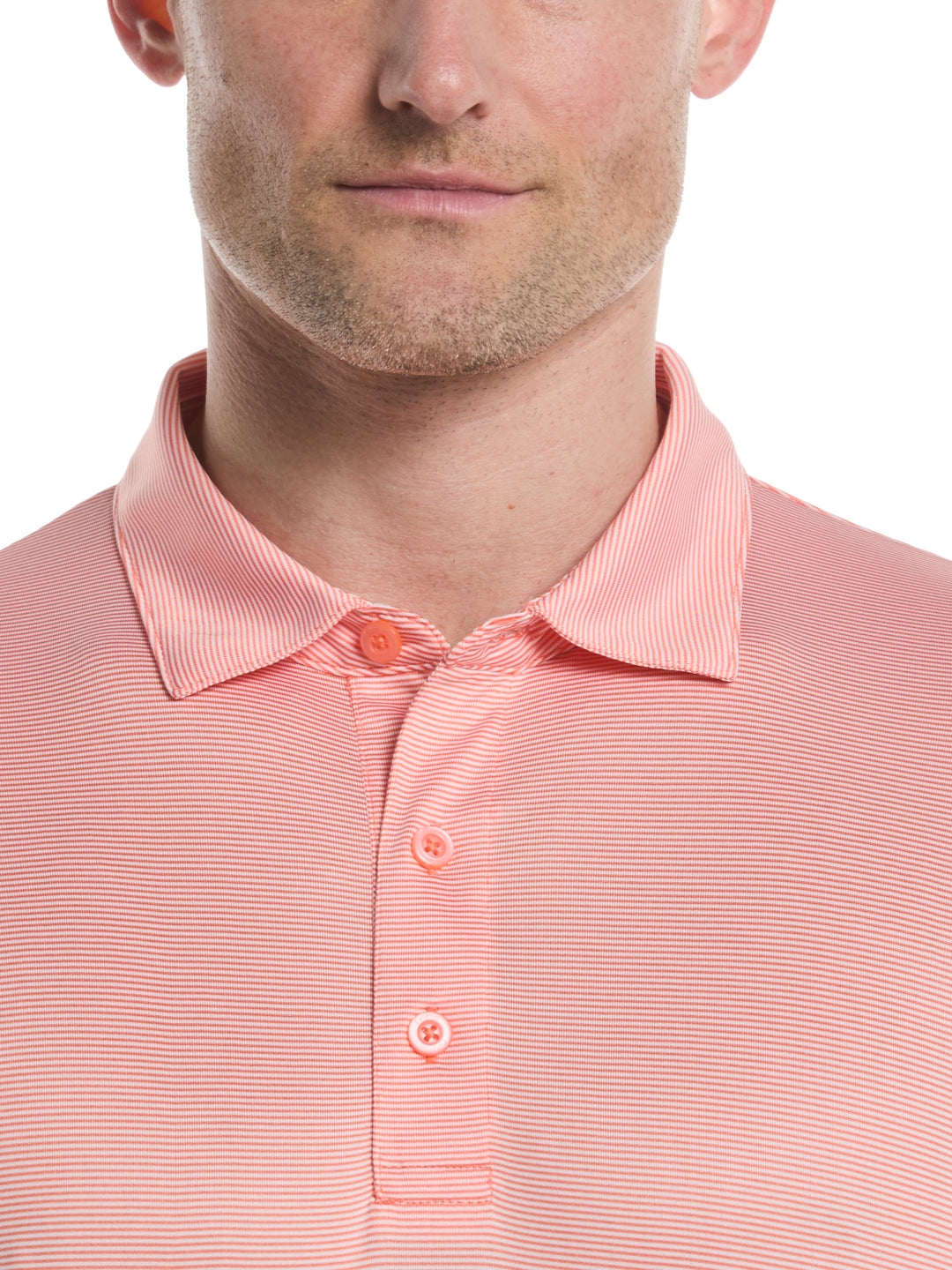 Fine Line Stripe Golf Polo Shirt (Coral Chic) 