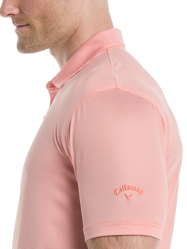Fine Line Stripe Golf Polo Shirt (Coral Chic) 