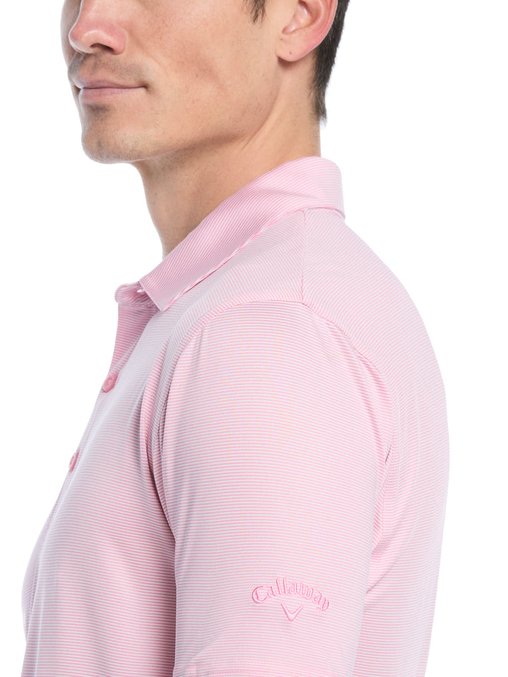 Fine Line Stripe Golf Polo Shirt (Sea Pink) 