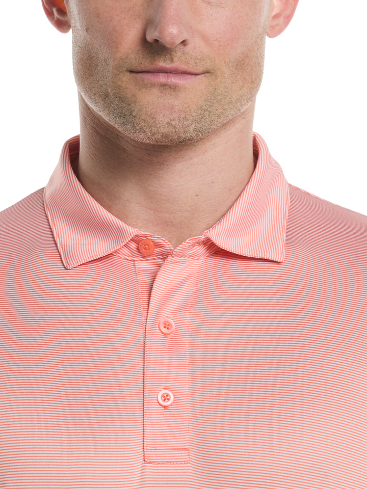 Fine Line Stripe Golf Polo Shirt (Coral Chic) 