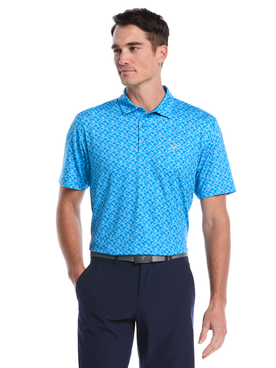 Floral Block Chevron Print Golf Polo (Brilliant Blue) 