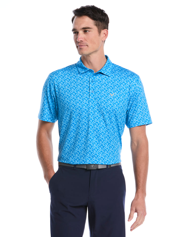 Floral Block Chevron Print Golf Polo (Brilliant Blue) 