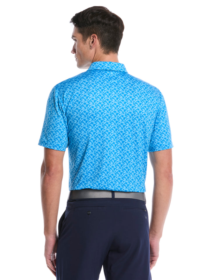 Floral Block Chevron Print Golf Polo (Brilliant Blue) 