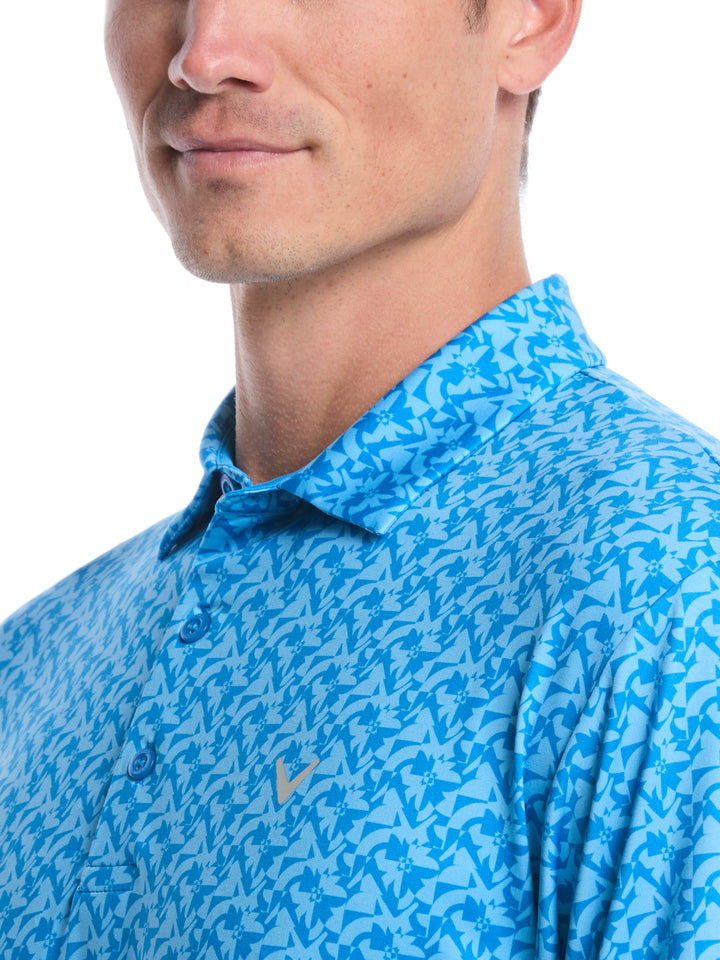 Floral Block Chevron Print Golf Polo (Brilliant Blue) 