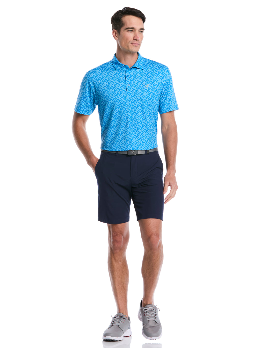 Floral Block Chevron Print Golf Polo (Brilliant Blue) 