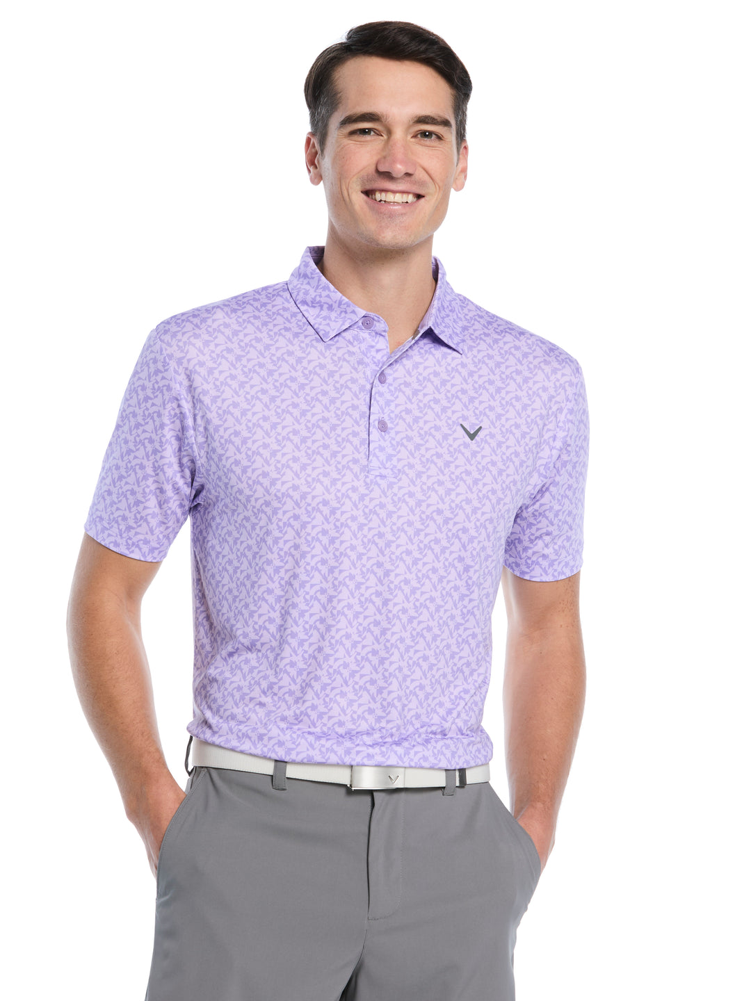Floral Block Chevron Print Golf Polo (Sand Verbena) 