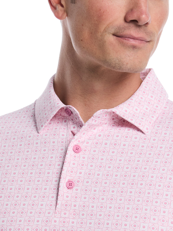 Men's Foulard Print Golf Polo (Rose Bouquet) 