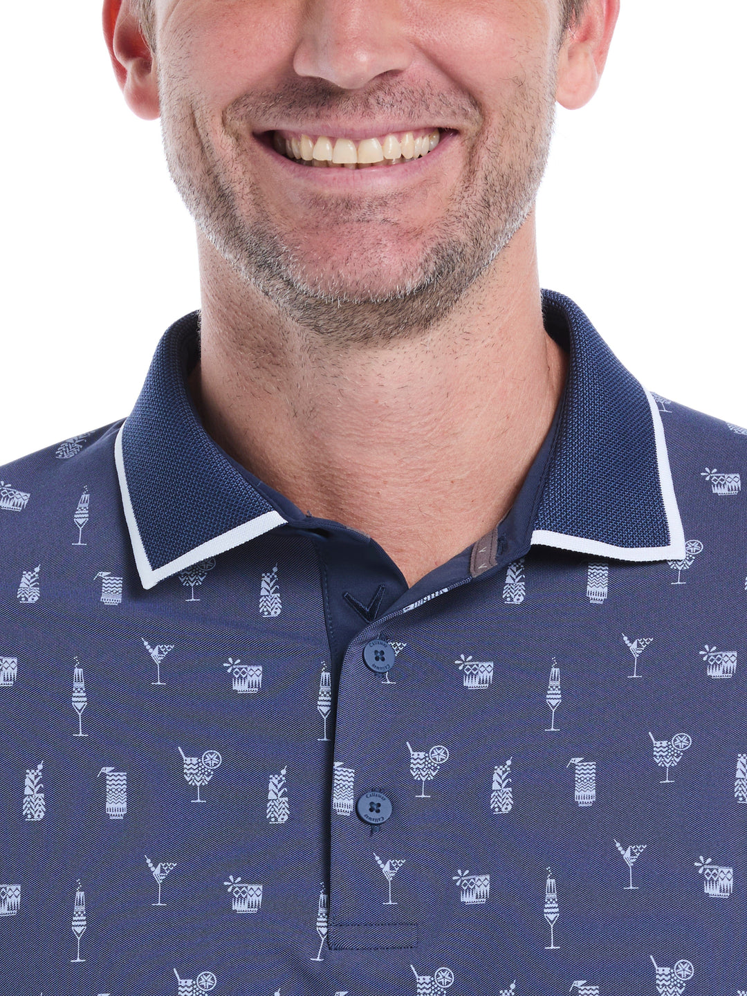 Geo Cocktail Print Golf Polo (Peacoat) 