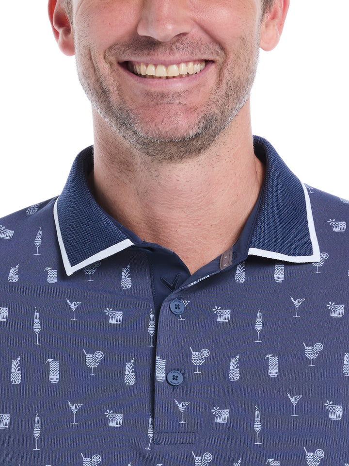 Geo Cocktail Print Golf Polo (Peacoat) 