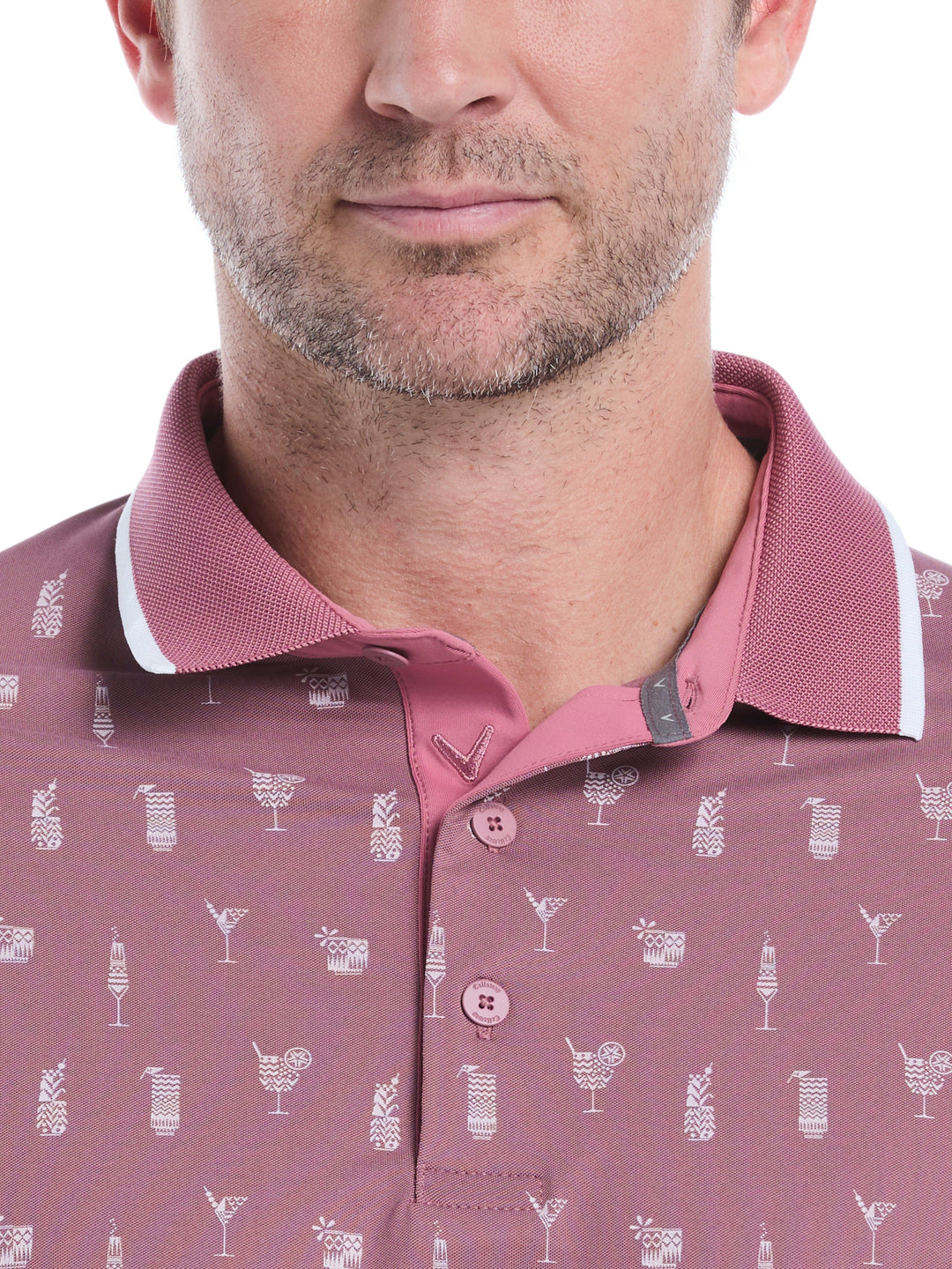Geo Cocktail Print Golf Polo (Mesa Rose) 