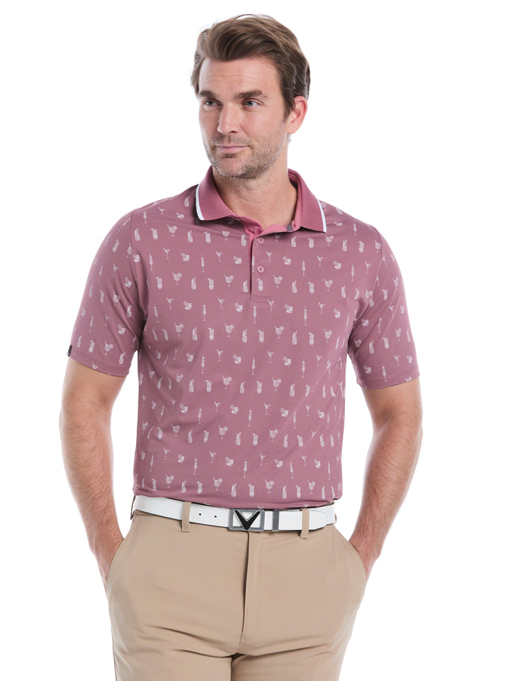 Geo Cocktail Print Golf Polo (Mesa Rose) 