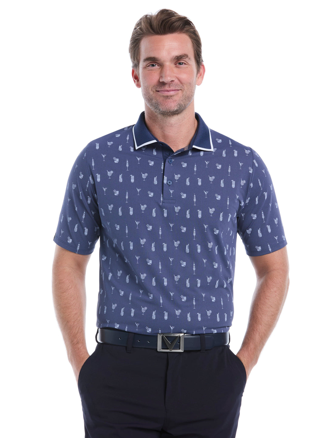 Geo Cocktail Print Golf Polo (Peacoat) 