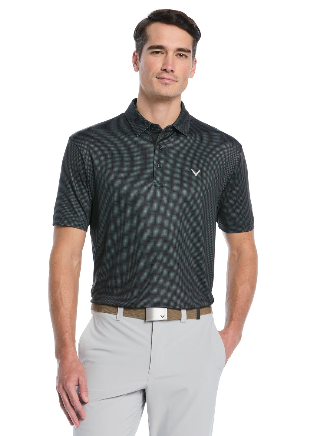 Mens Gingham Print Golf Polo-Polos-Black-S-Callaway
