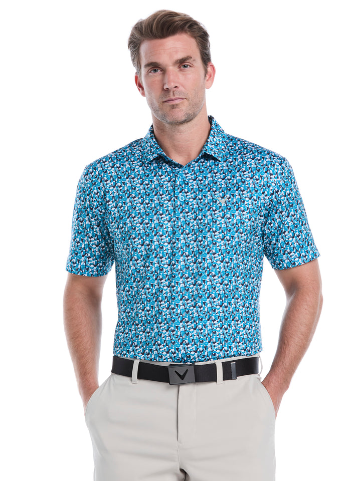 Mens Golf Essentials All Over Polo (Methyl Blue) 