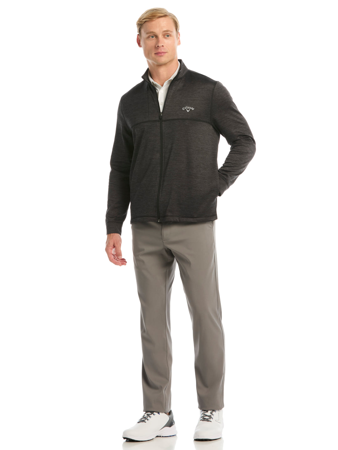 Mens Grid Fleece Back Heather Full Zip Jacket-Jackets-Callaway