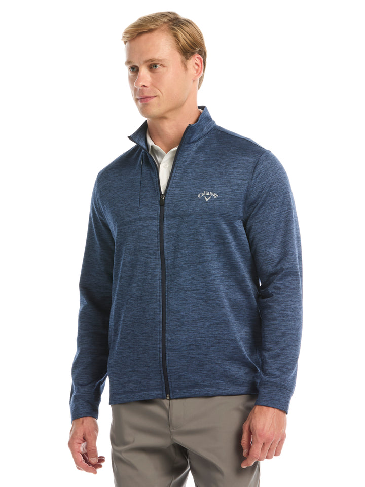Mens Grid Fleece Back Heather Full Zip Jacket-Jackets-Peacoat Heather-S-Callaway