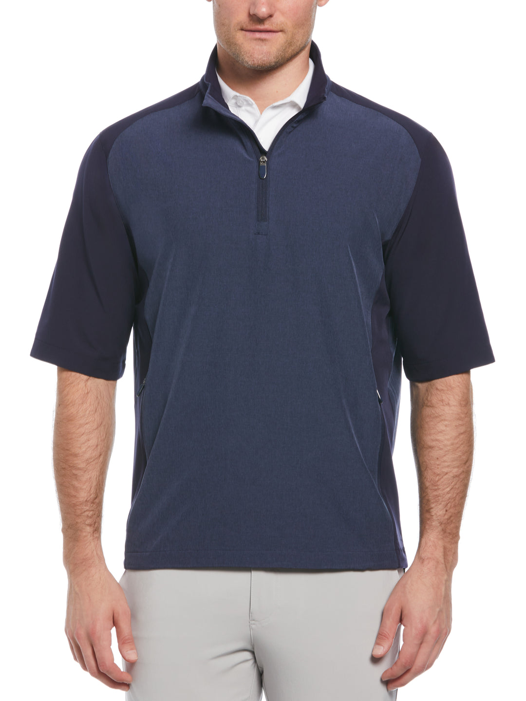 Heather Blocked Half Zip Golf Pullover (Peacoat Heather) 