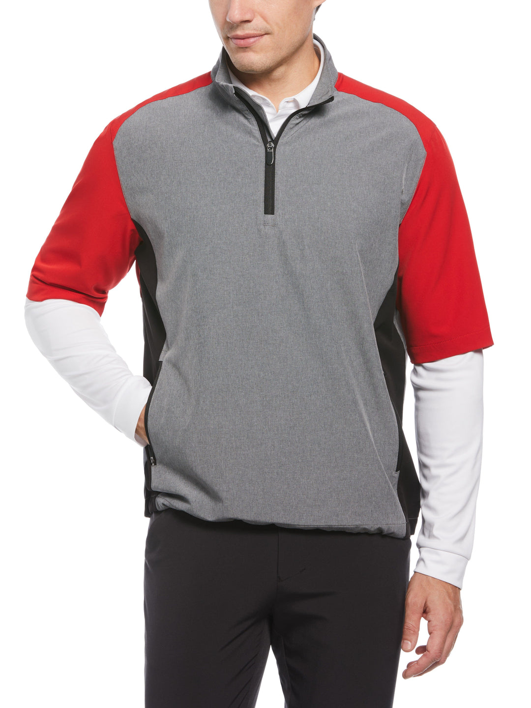 Mens Heather Blocked Half Zip Golf Pullover-Pullovers-Tango Red-S-Callaway