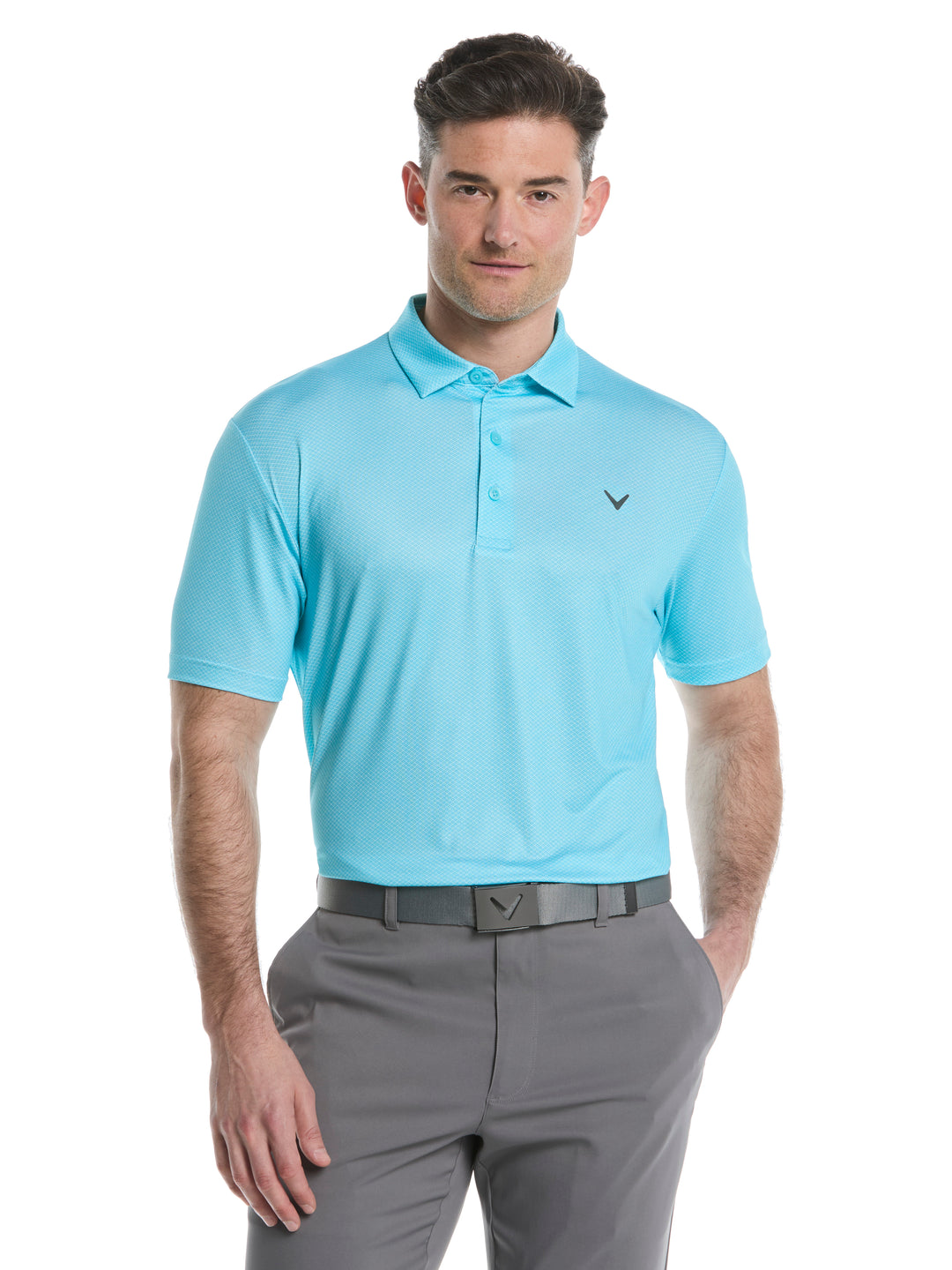 Mens Heather Geo Print Golf Polo (Blue Radiance) 