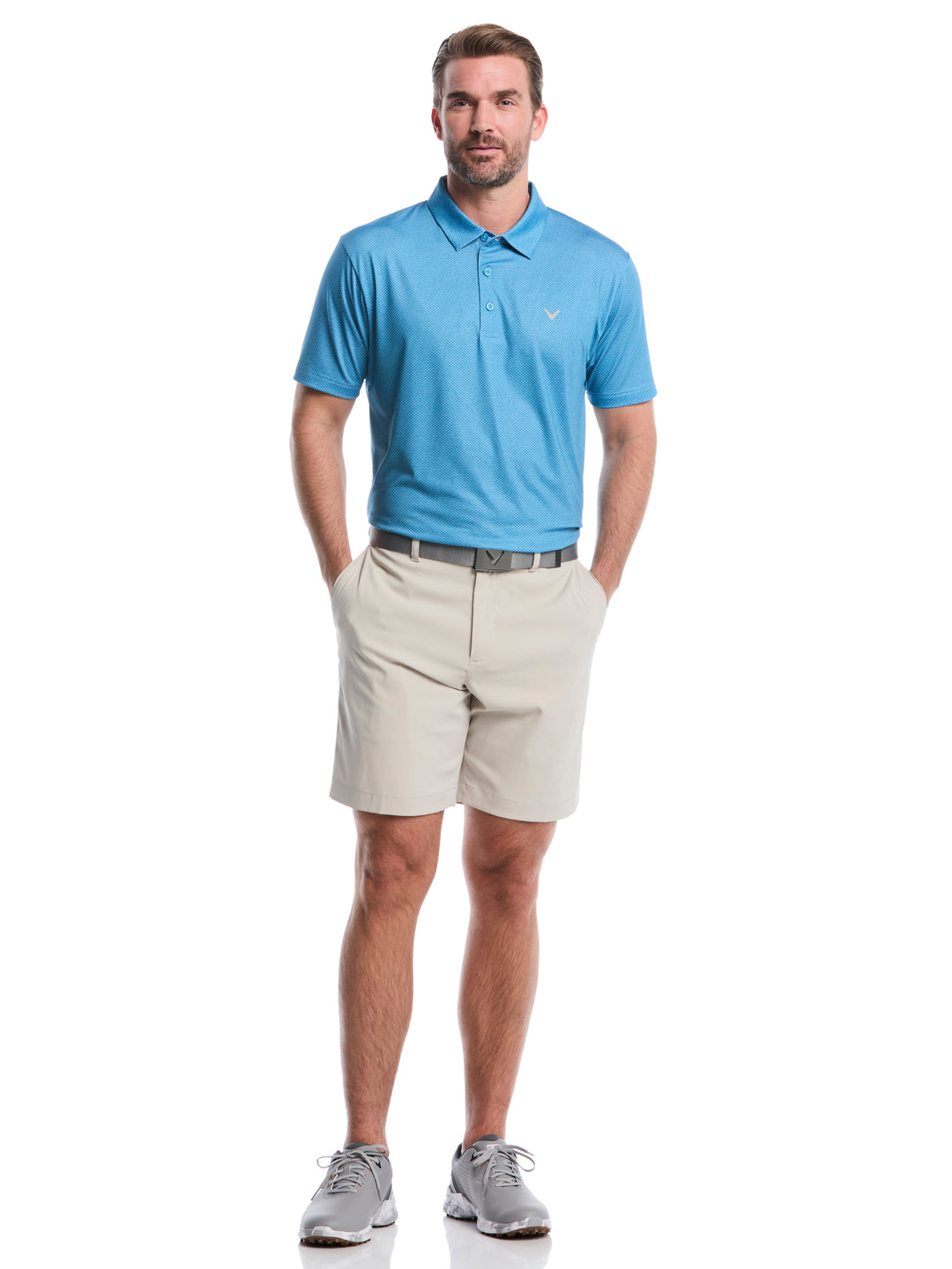 Heather Geo Print Golf Polo (Cendre Blue) 