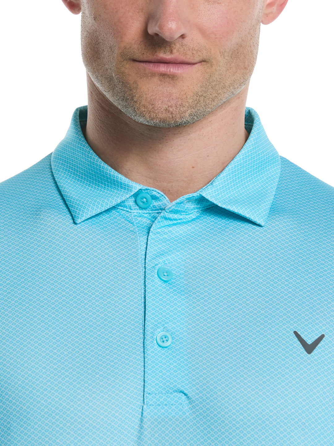 Mens Heather Geo Print Golf Polo (Blue Radiance) 