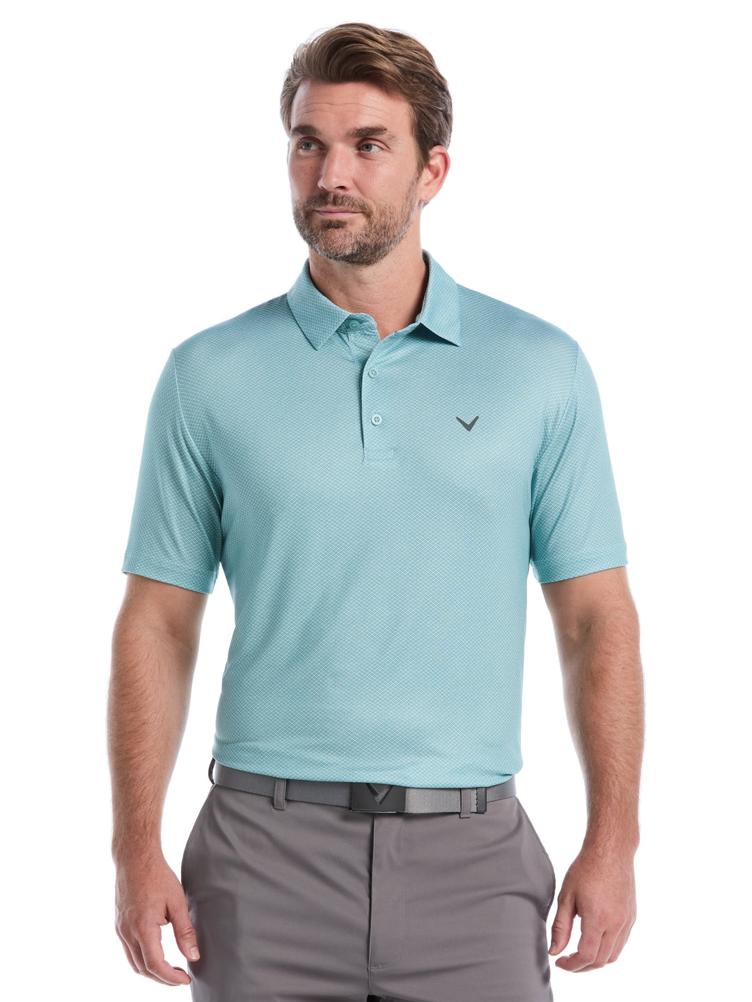 Heather Geo Print Golf Polo (Aquifer) 