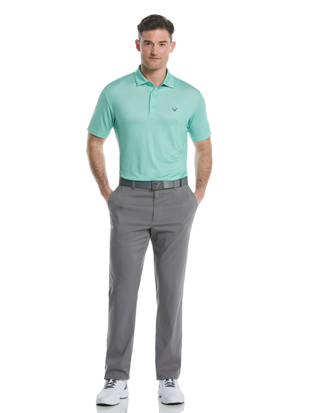 Mens Heather Geo Print Golf Polo (Neptune Green) 