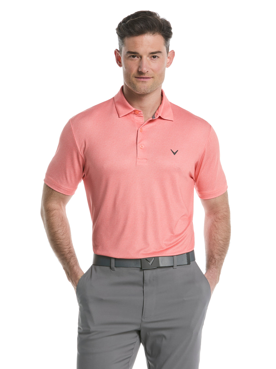 Mens Heather Geo Print Golf Polo (Coral Chic) 