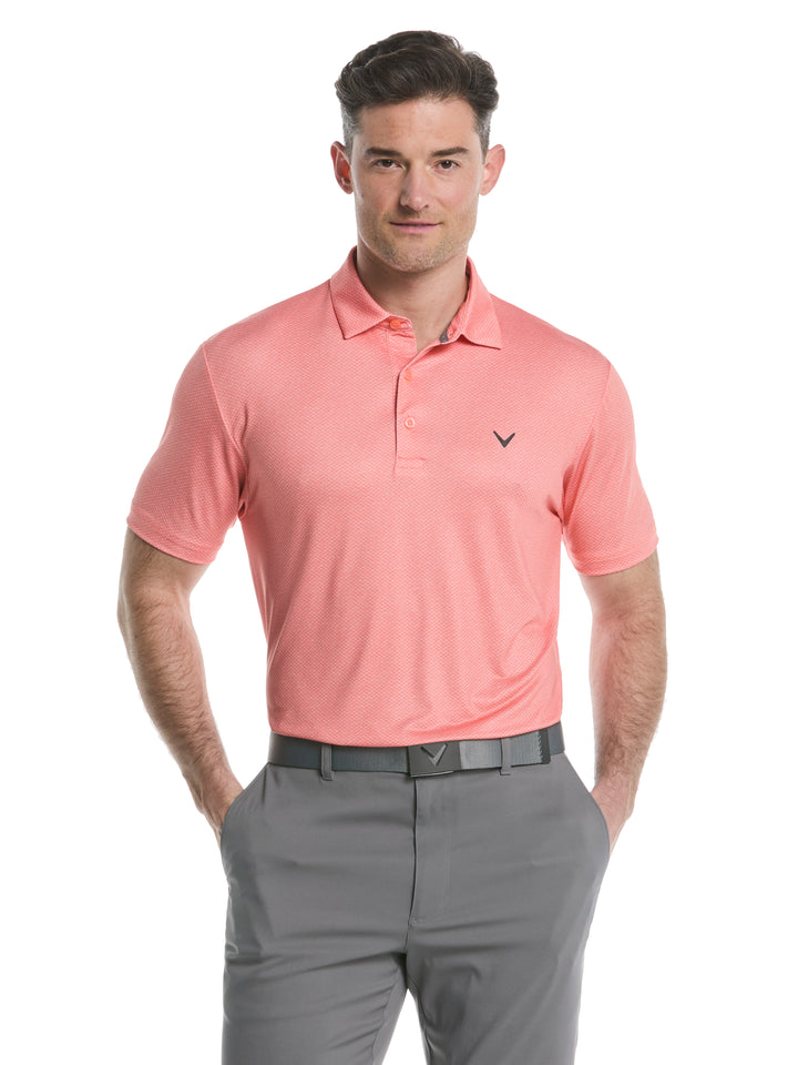 Mens Heather Geo Print Golf Polo (Coral Chic) 