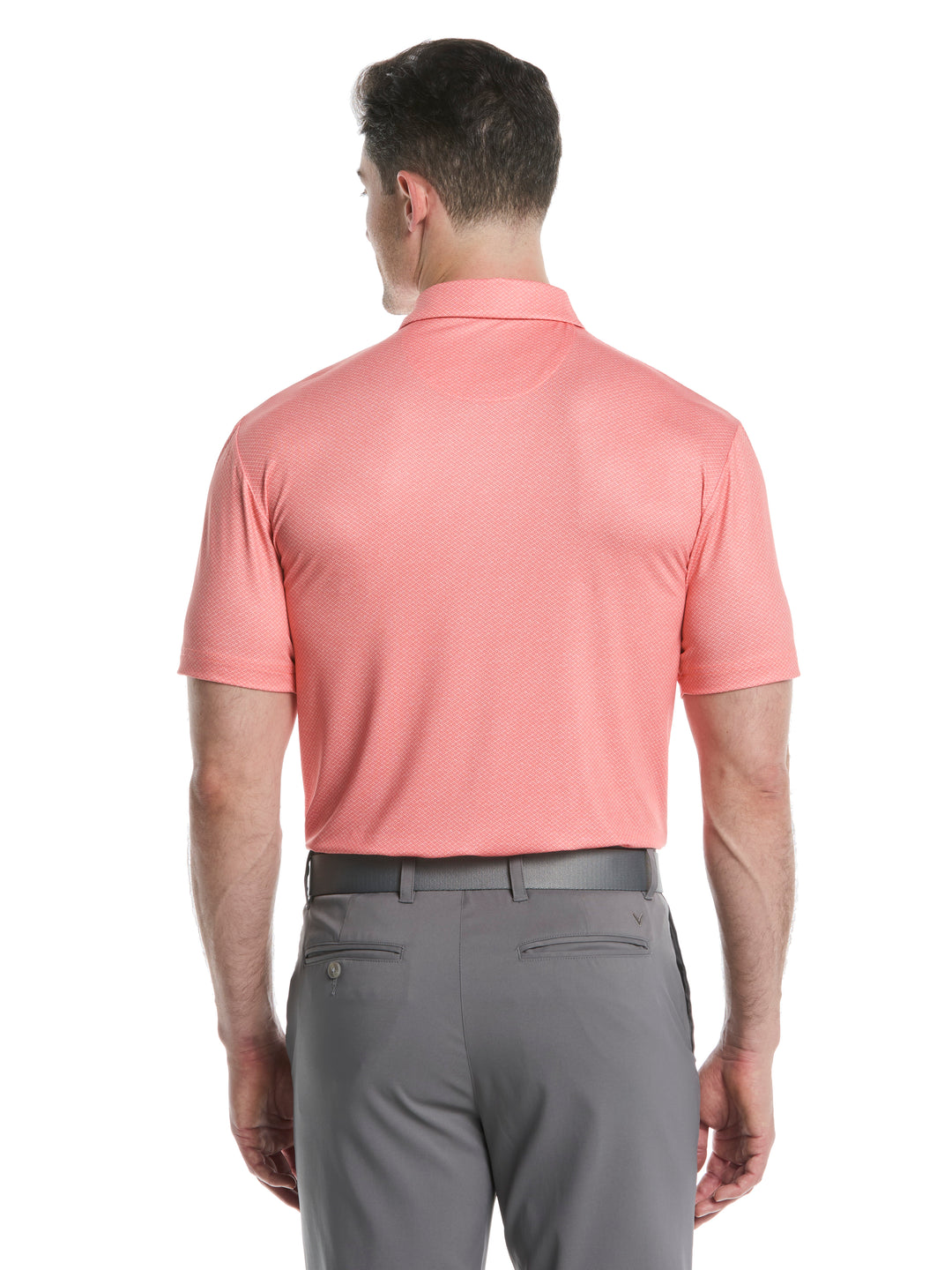 Mens Heather Geo Print Golf Polo (Coral Chic) 
