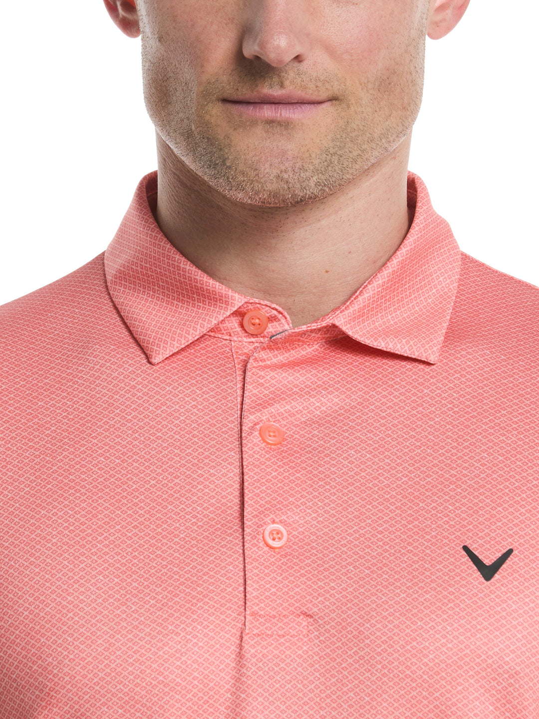 Mens Heather Geo Print Golf Polo (Coral Chic) 