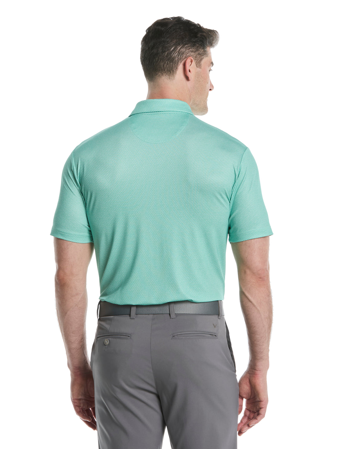 Mens Heather Geo Print Golf Polo (Neptune Green) 