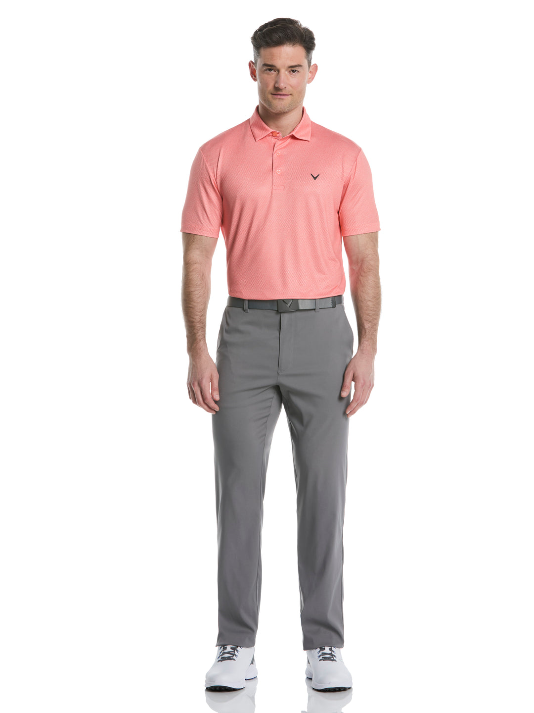 Mens Heather Geo Print Golf Polo (Coral Chic) 