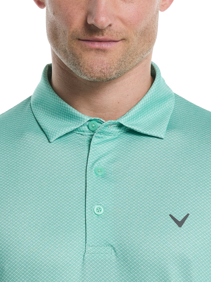 Mens Heather Geo Print Golf Polo (Neptune Green) 