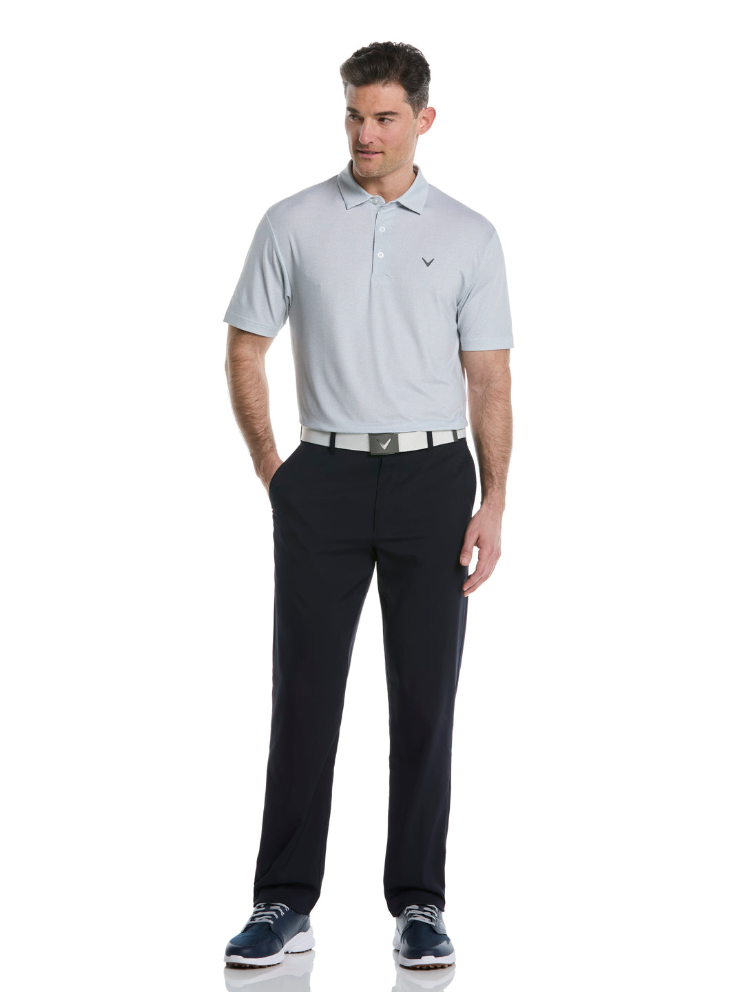 Heather Geo Print Golf Polo (Bright White) 
