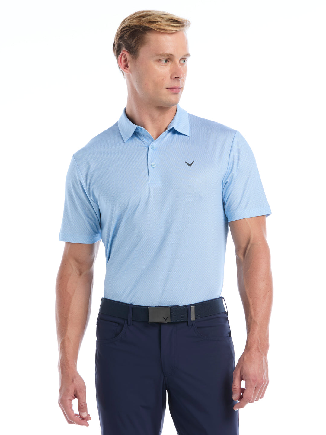 Heather Geo Print Golf Polo (Cerulean) 