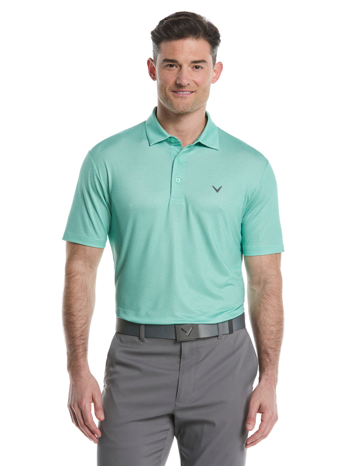 Mens Heather Geo Print Golf Polo (Neptune Green) 