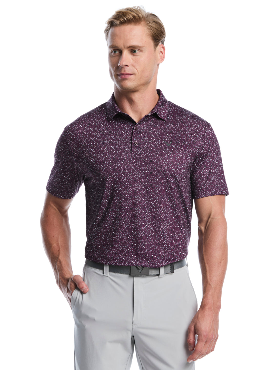 Heather Jacquard Essential Golf Polo (Dk Italian Plum Heather) 