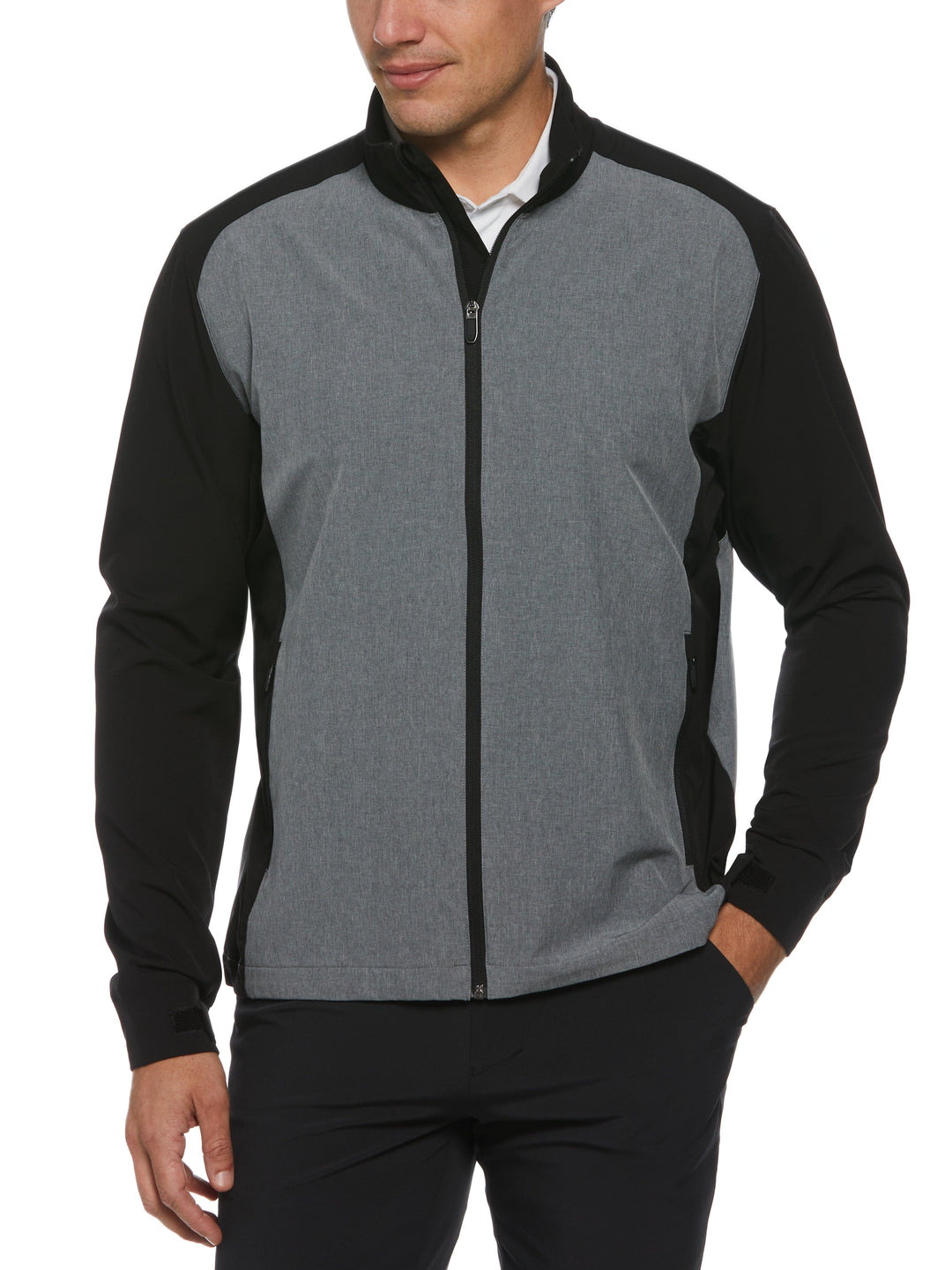Heathered Block Full Zip Golf Jacket (Medium Grey Htr) 