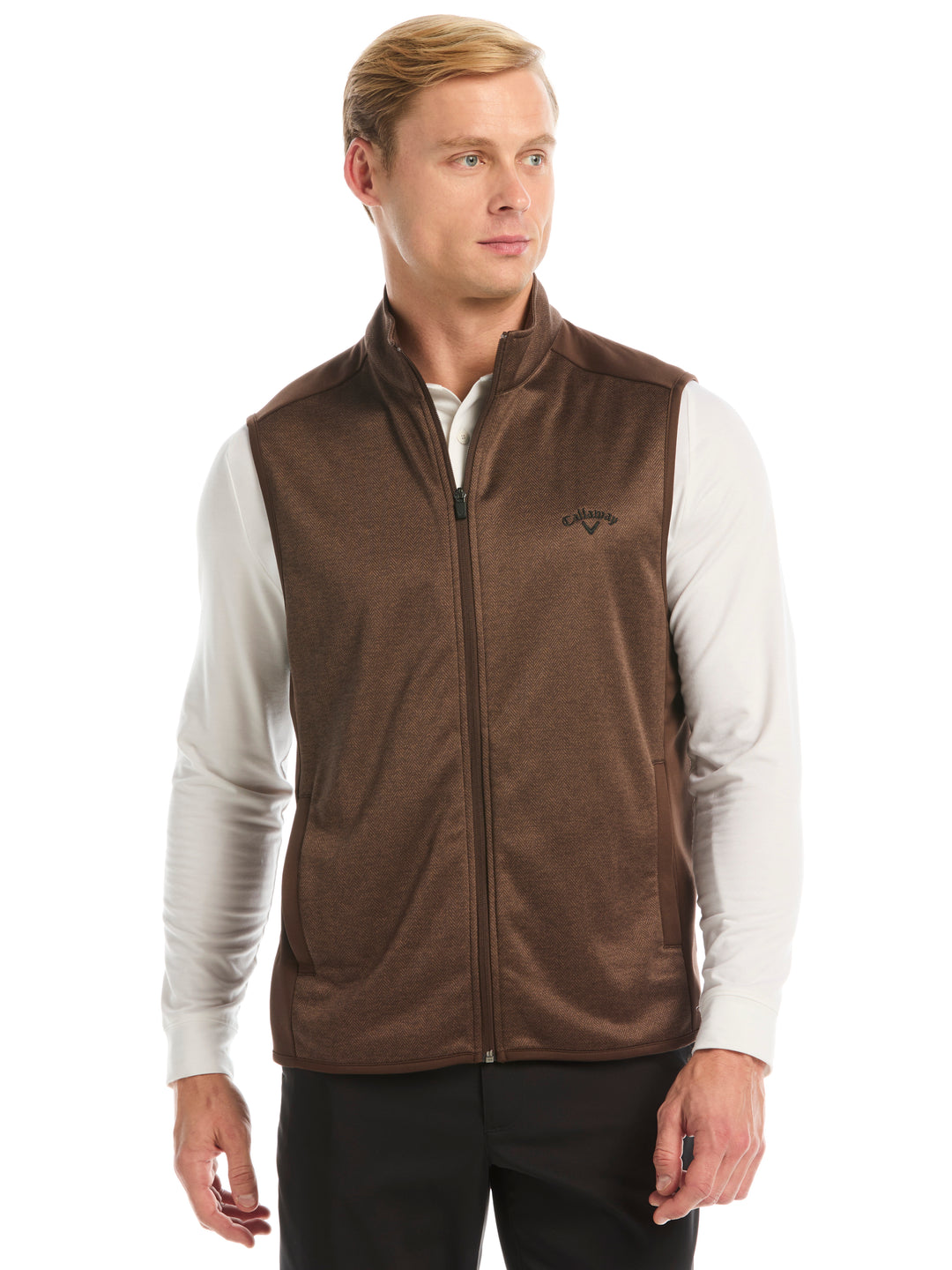 Mens Herringbone Midweight Full Zip Vest-Vests-Dk Hot Fudge Htr-S-Callaway