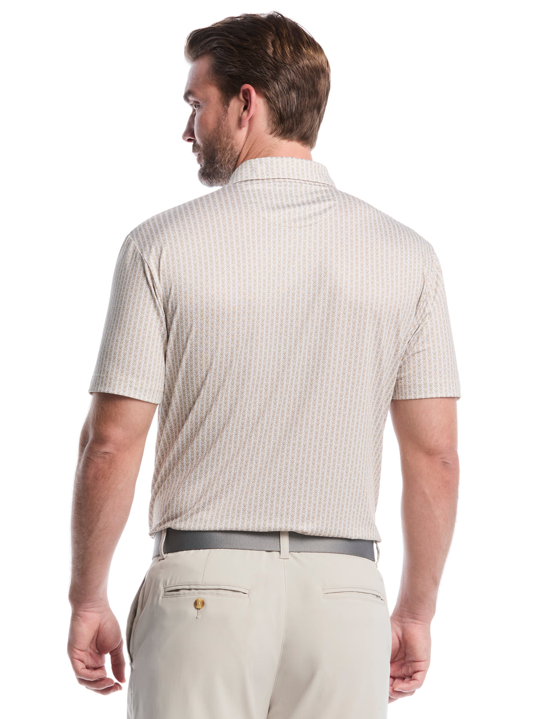 Mens Herringbone Print Polo (Latte) 