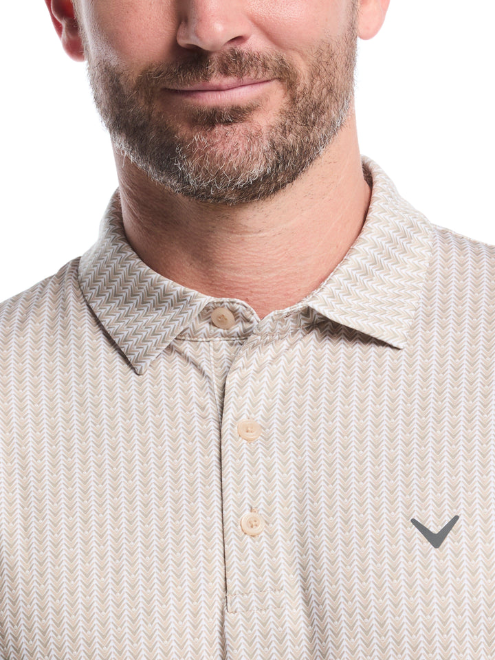 Mens Herringbone Print Polo (Latte) 