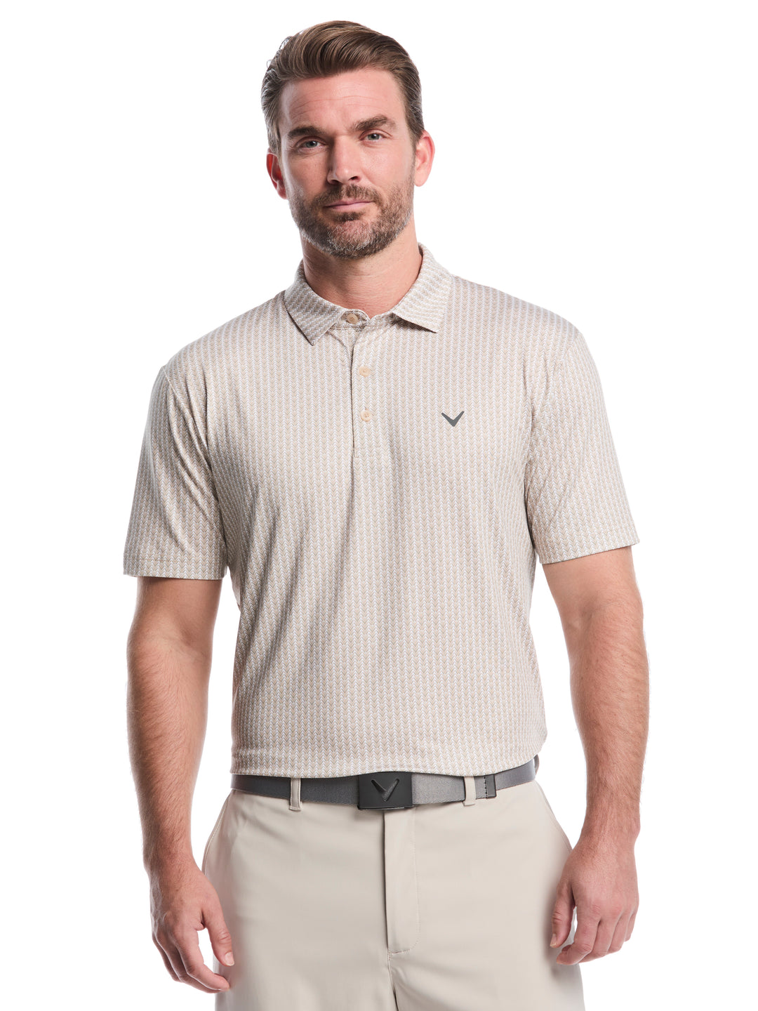 Mens Herringbone Print Polo (Latte) 