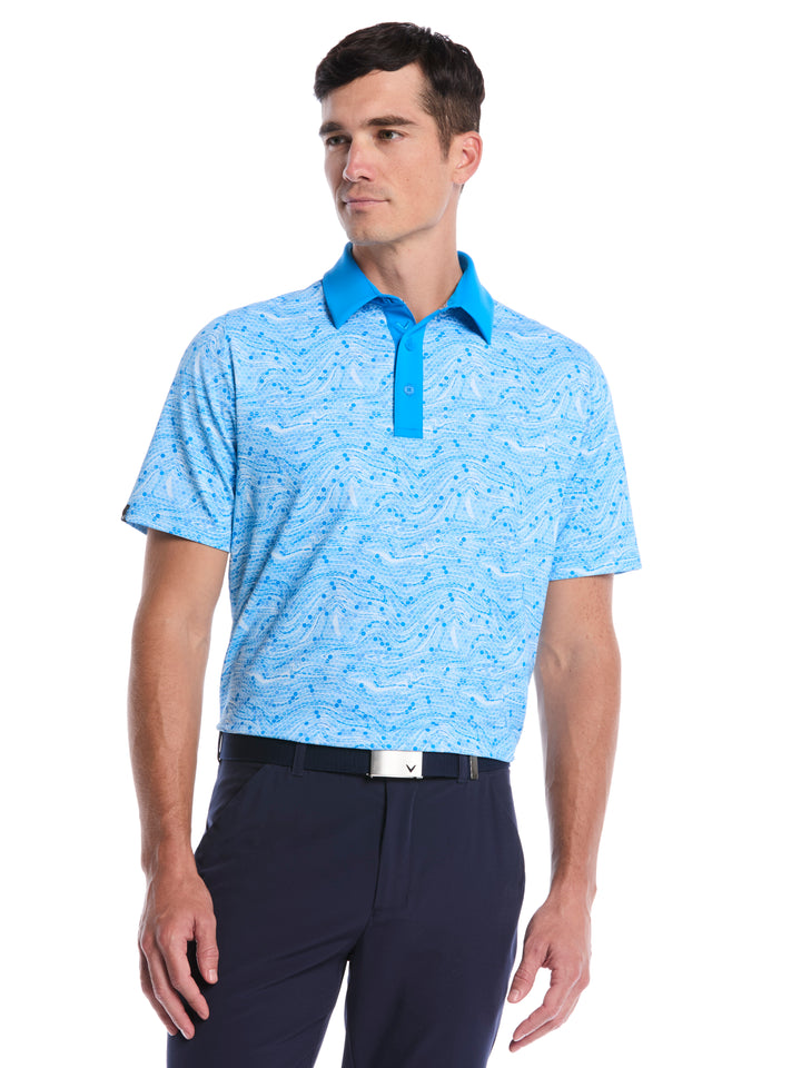 Hex Marble Print Golf Polo (Brilliant Blue) 