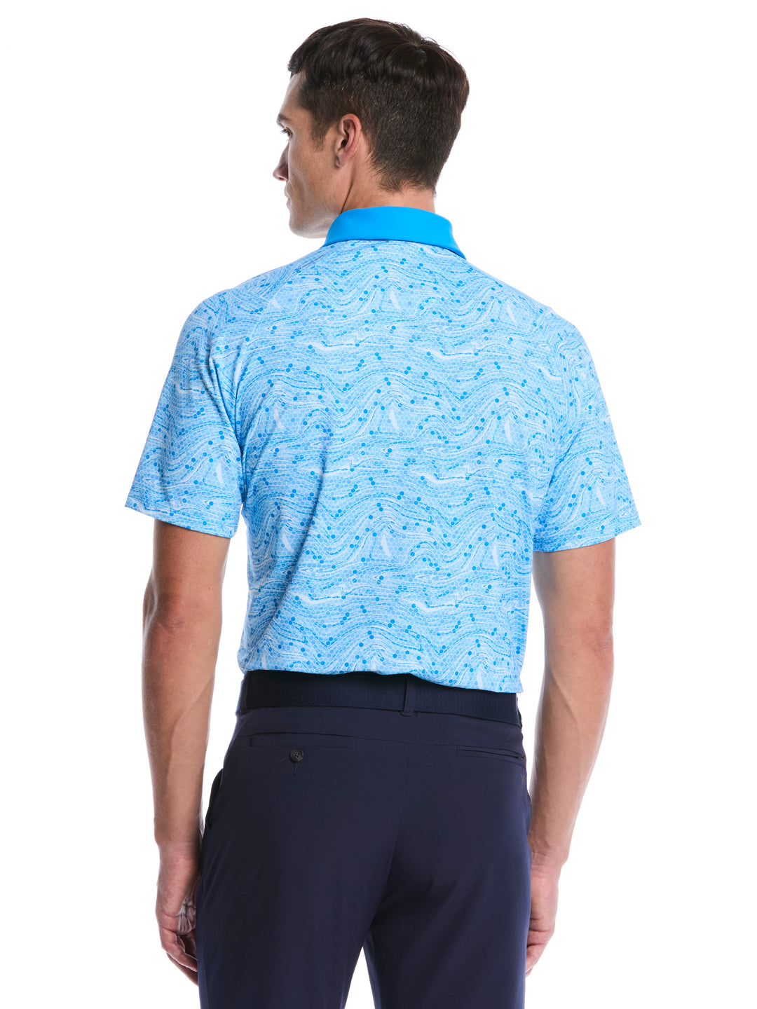 Hex Marble Print Golf Polo (Brilliant Blue) 