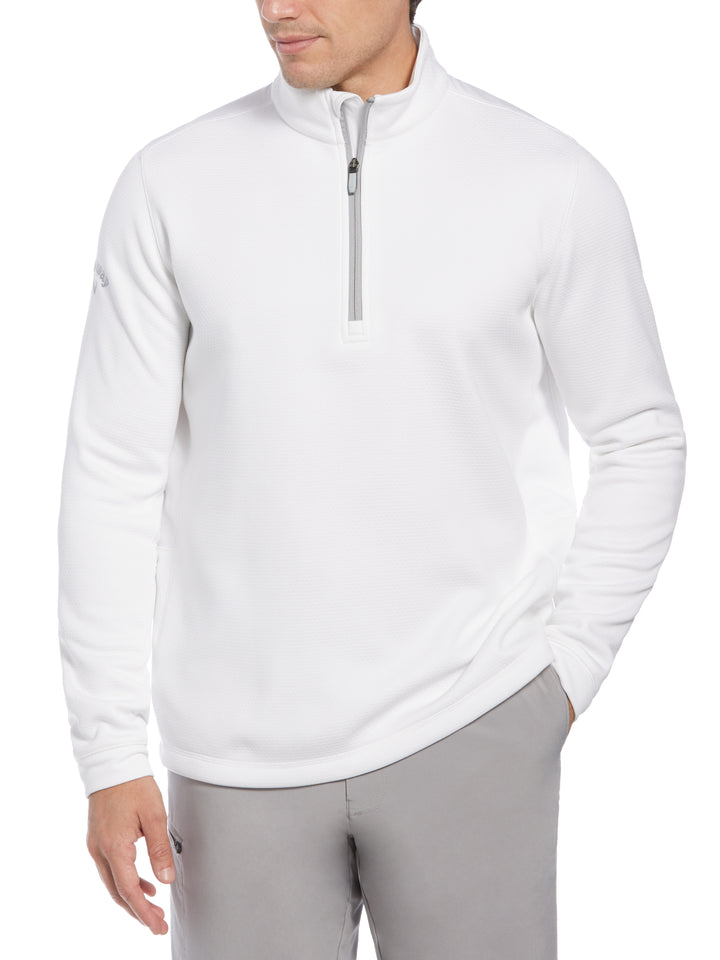 Hexagon Textured 1/2 Zip Base Layer Golf Top (Bright White) 