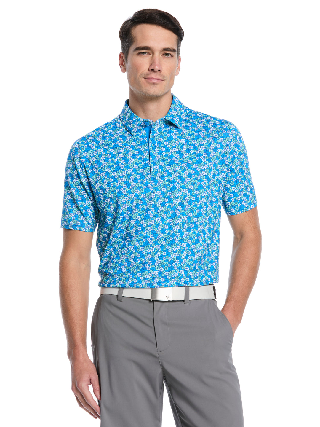 Hibiscus Print Golf Polo (Brilliant Blue) 