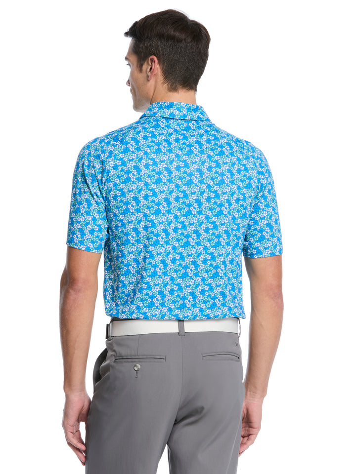 Hibiscus Print Golf Polo (Brilliant Blue) 